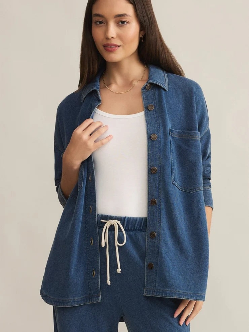 Z Supply Indigo Button-Front Denim Shirt Jacket